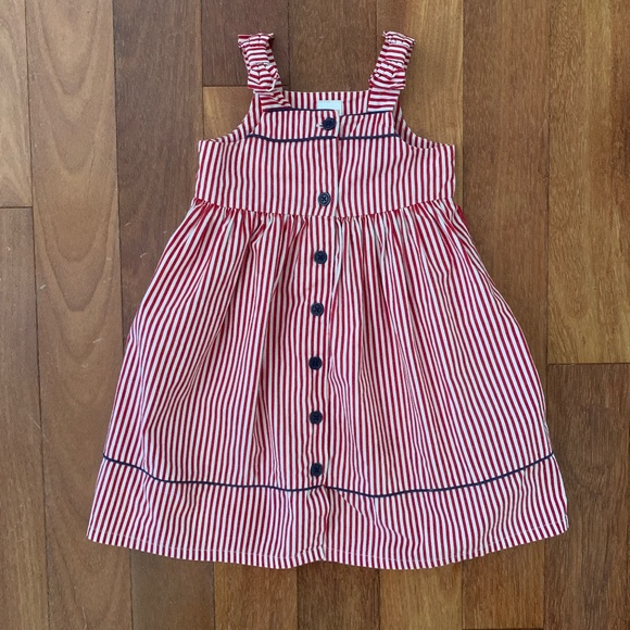 Girls Cotton Red White Blue Stripe Sundress 4T - Picture 1 of 3
